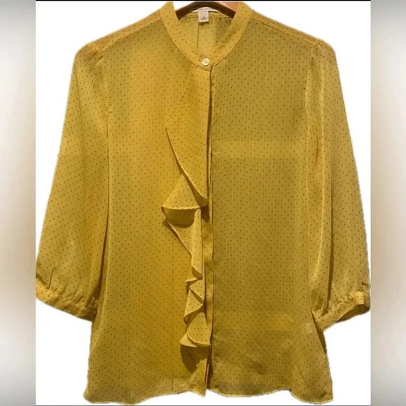 Banana‎ Republic Sheer 3/4 Sleeve Button Ruffle Polkadot Career Top Women S EUC - Picture 1 of 10